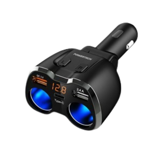 Picture of Dual Car Cigarette Lighter Adaptor with 3x USB Charging Ports and Voltmeter