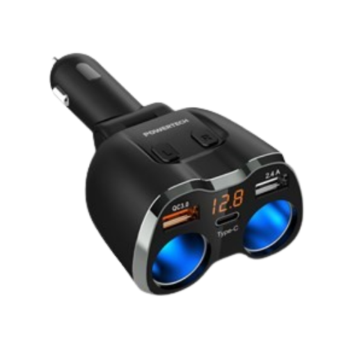 Picture of Dual Car Cigarette Lighter Adaptor with 3x USB Charging Ports and Voltmeter
