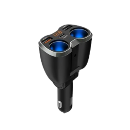 Picture of Dual Car Cigarette Lighter Adaptor with 3x USB Charging Ports and Voltmeter