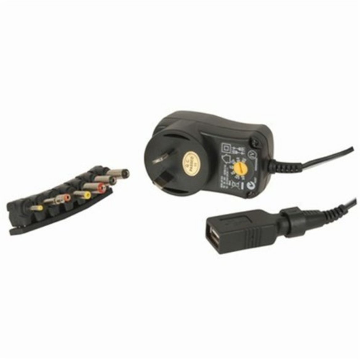 Picture of 3-12V DC 12W Power Supply 7DC Plugs and USB Outlet