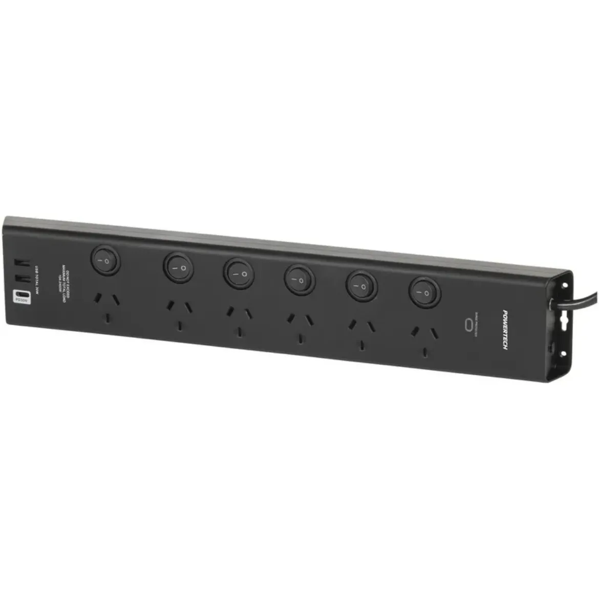 Picture of Work Bench 6 Way Surge Protected Individual Switch Power Board with 2 x USB Type-A and Type-C PD