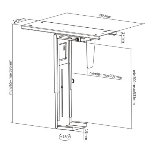 Picture of Brateck Adjustable Under-Desk ATX Case Mount with Sliding Track, Supports Up To 10KG with 360° Swivel