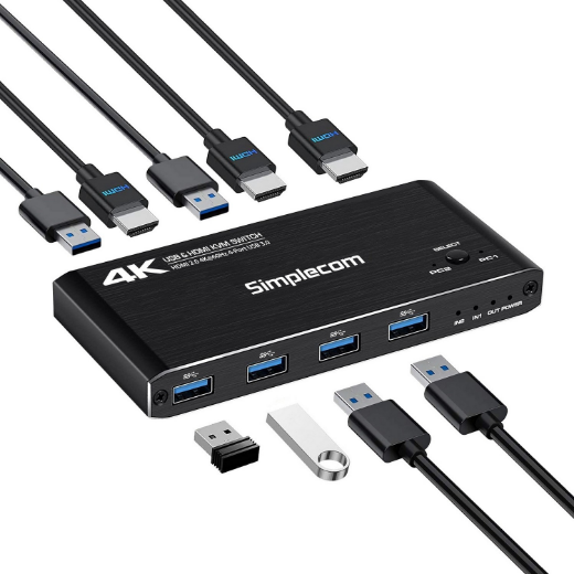 Picture of Simplecom KM420 2-Port HDMI KVM Switch HDMI 2.0 4K@60Hz 4-Port USB 3.0 Hub 5Gbps